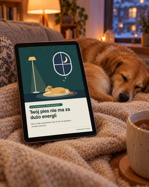 Poradnik Twój pies nie ma za dużo energii na tablecie, obok śpi pies